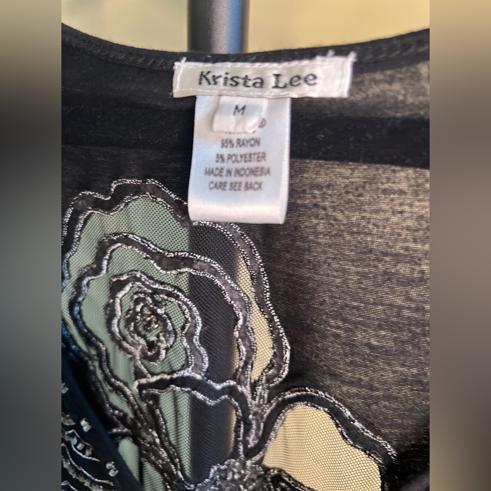 Krista Lee Dress with Floral Embroidery and Tulle Ruffle Black Size M - Picture 8 of 15